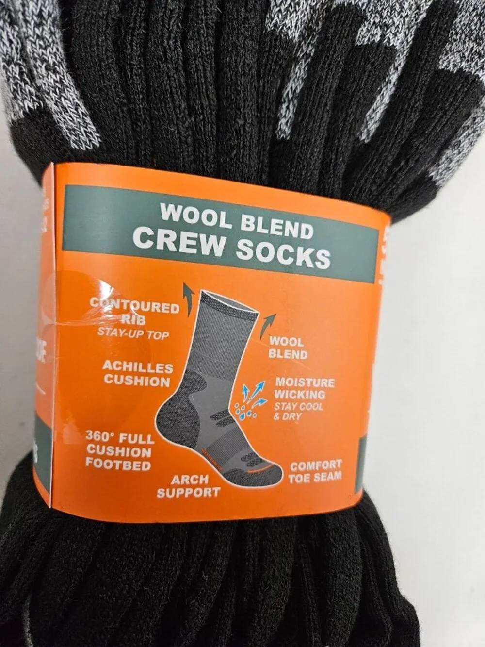 Weatherproof Vintage 5 Pair Outdoor Wool Blend Crew Sock Sz 6-12 Black Gray Hee